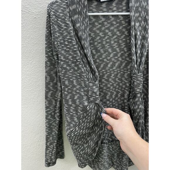 Poetry Womens Cardigan Size Large Black Striped Long Sleeve Open Front - Picture 2 of 10